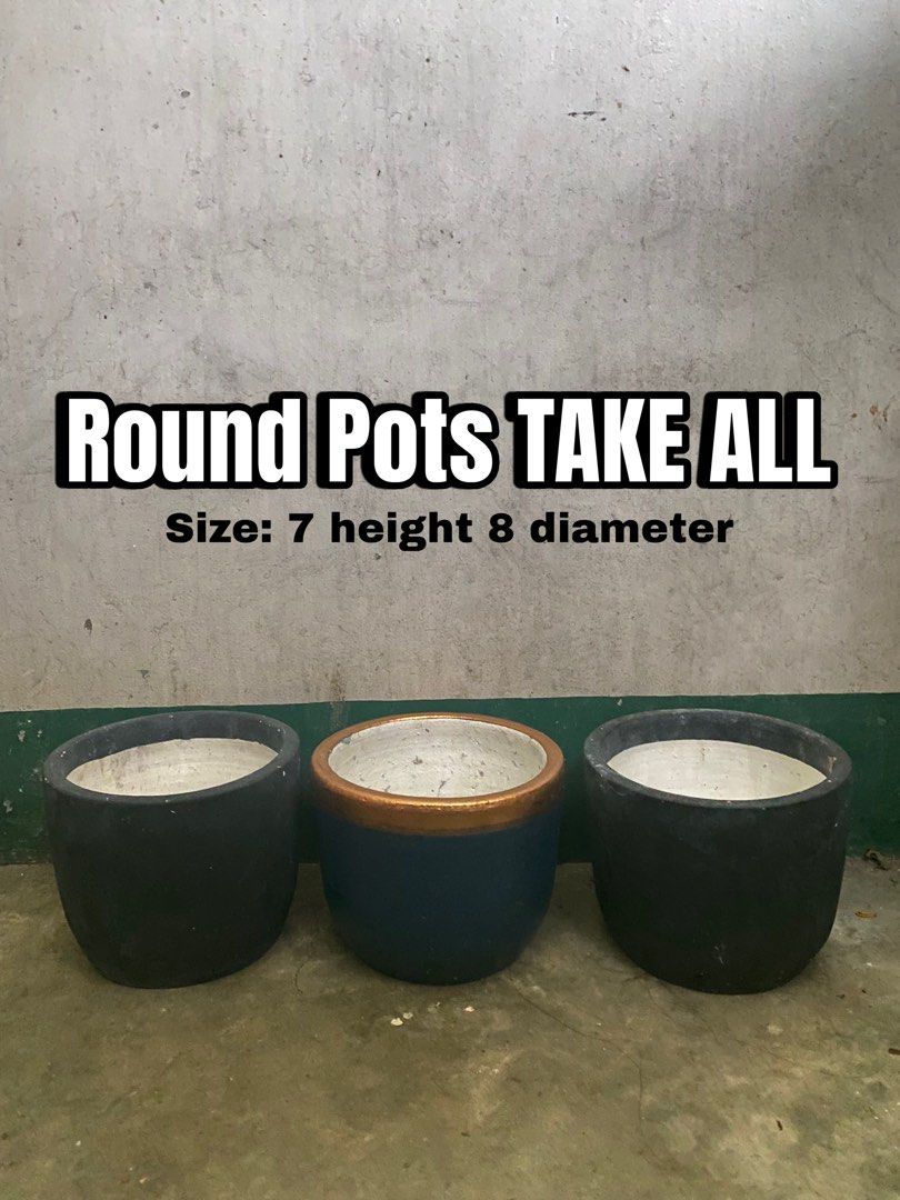 Round Dark Pots TAKE ALL (Category: Pots & Planters) located in Manila. Submitted by dealrack (Listing ID 1470005377, Image 1). Description: .