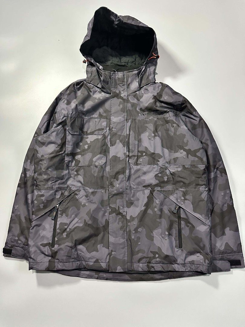 Rugged Elements Camouflage Hooded Winter Jacket XL (Category: Coats, Jackets and Outerwear) located in Manila. Submitted by whoego (Listing ID 1470123416, Image 1). Description: - Brand: Rugged Elements Dimes: Length: 29 inches Width: 26 inches Shoulders: 20.5 inches Sleeves: 26.5 inches - Style: Winter jacket in grey camouflage pattern - Size: XL - Warmth: Quilted inner lining for extra cold protection - Hood: Attached hood with adjustable draws