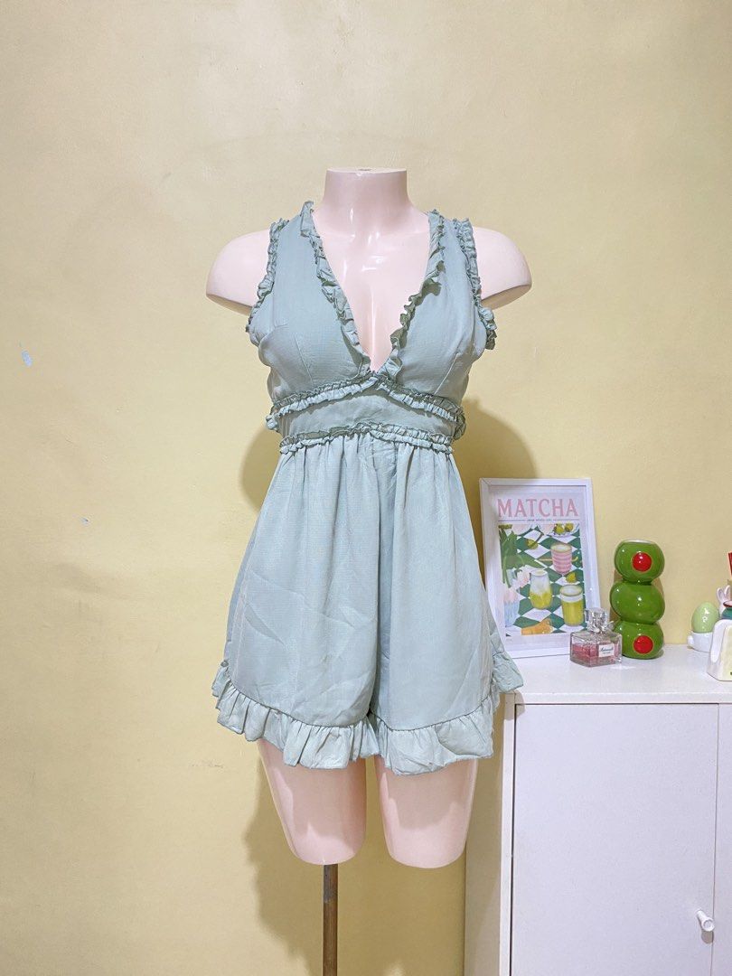 SAGE GREEN DAINTY BACKLESS ROMPER (Category: Rompers) located in Dasmarinas. Submitted by hannah.oakph (Listing ID 1469956506, Image 1). Description: fits small to medium.