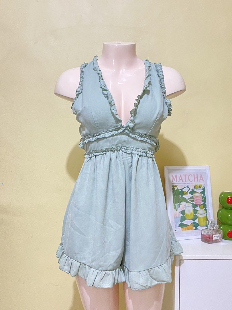 SAGE GREEN DAINTY BACKLESS ROMPER (Category: Rompers) located in Dasmarinas. Submitted by hannah.oakph (Listing ID 1469956506, Image 2). Description: fits small to medium.