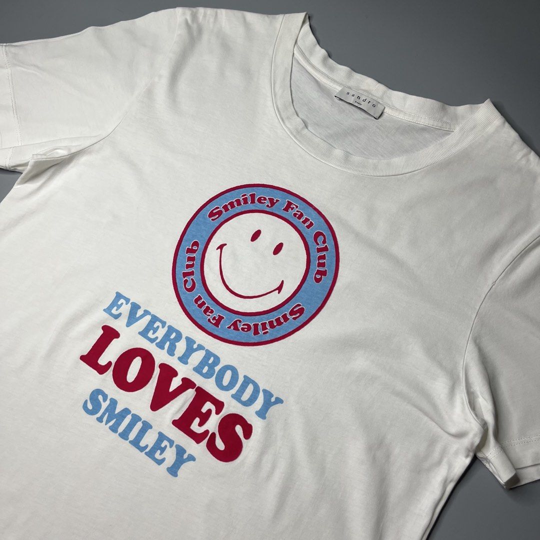 SANDRO PARIS X SMILEY (Category: Shirts) located in Manila. Submitted by aaaaaahhhhhh (Listing ID 1470076829, Image 2). Description: Size 1 18.5W 26.5L Excellent Lalamove or J&t Express + Shipping fee.