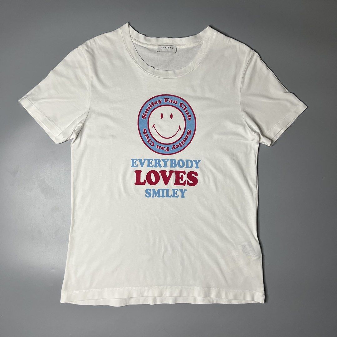 SANDRO PARIS X SMILEY (Category: Shirts) located in Manila. Submitted by aaaaaahhhhhh (Listing ID 1470076829, Image 1). Description: Size 1 18.5W 26.5L Excellent Lalamove or J&t Express + Shipping fee.
