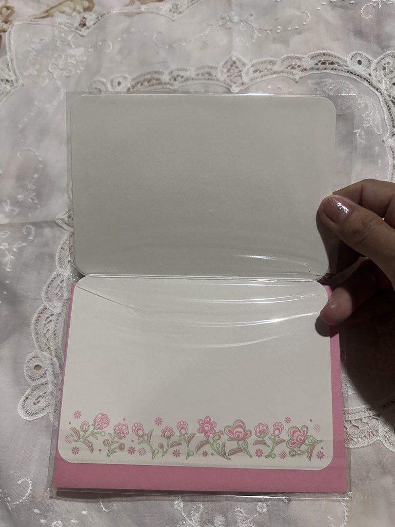 Sanrio multi-purpose greeting card (Category: Vintage Collectibles) located in Davao. Submitted by favoritepreloved (Listing ID 1470120534, Image 2). Description: 💜 featuring a pink and white floral pattern with the text "For You" in the center .