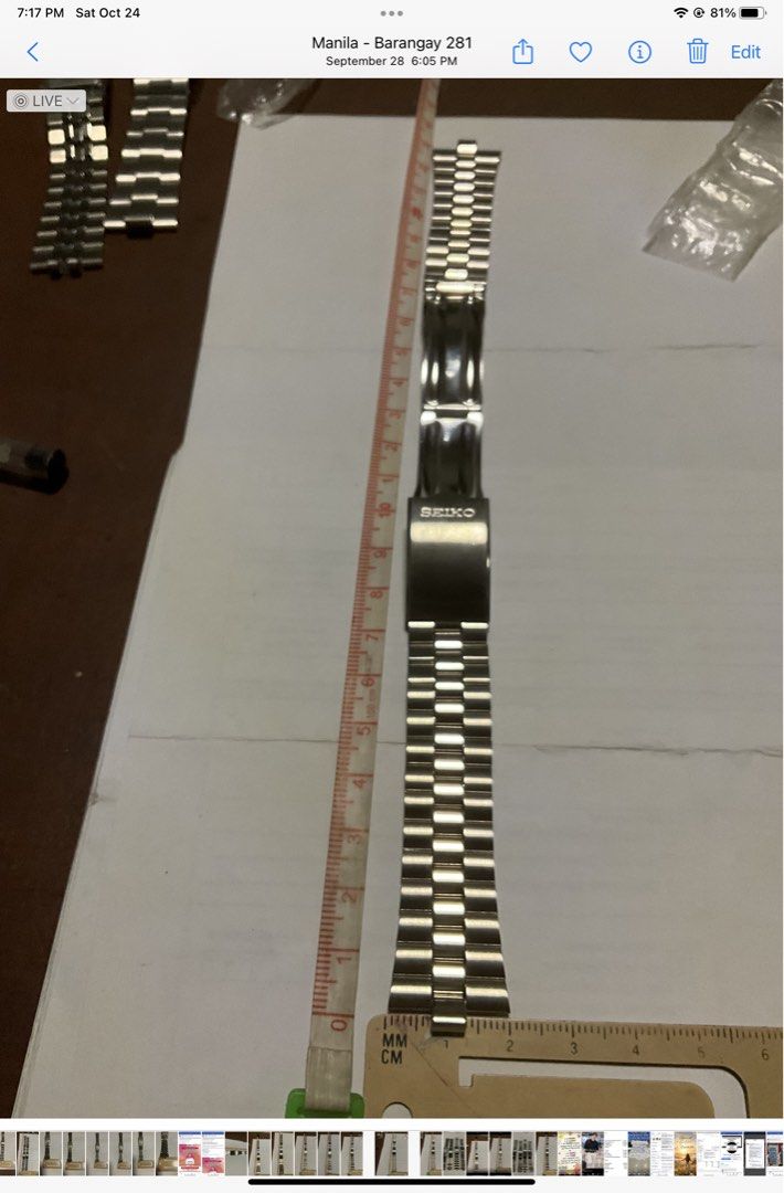 Seiko Steel Watch Bracelet Strap (Category: Men's Watches) located in Manila. Submitted by happy564 (Listing ID 1470072434, Image 1). Description: - Authentic Seiko stainless steel watch bracelet - Classic metal link design with signed clasp - Measures approximately 15 cm long - Solid links with a secure folding clasp mechanism - Ideal standard replacement band for Seiko timepieces.