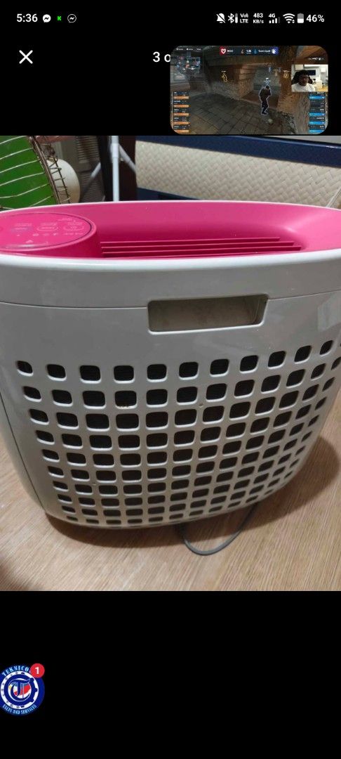 Sharp Air Purifier White and Pink (Category: Air Purifiers & Dehumidifiers) located in Manila. Submitted by meowmeow937 (Listing ID 1470100248, Image 3). Description: - Brand: Sharp Air Purifier - Color: Stylish white body with a pink top accent - Controls: Easy-to-use built-in control panel on top - Portability: Features an integrated carry handle on the back intake grille - Power: Standard plug-in for local wall outlets - Condition: Normal sign