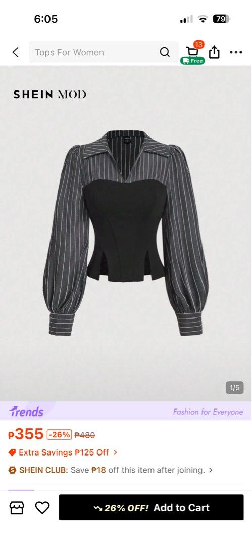 SHEIN Mod Striped Puffed Sleeve Corset Top (Category: Blouses) located in Manila. Submitted by joe_fashion1234 (Listing ID 1470136739, Image 1). Description: - Brand/Style: SHEIN Mod top - Size: Medium (tag attached) - Design: Black corset-style bodice with striped puffed sleeves and a collared V-neckline - Care: Clean and ready to wear - Styling tip: Looks amazing paired with high-waisted jeans or skirts.