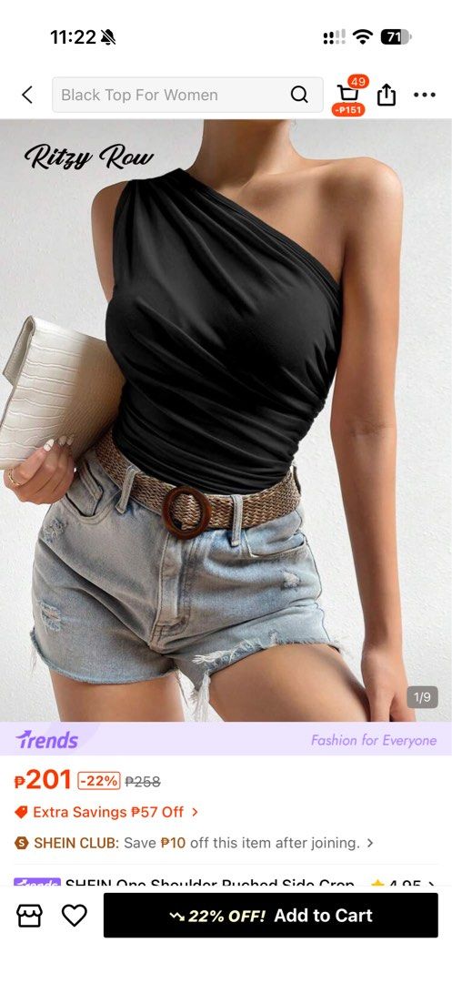 Shein One Shoulder Black Ruched Top in XS (Category: Blouses) located in Quezon City. Submitted by hazpreloved (Listing ID 1469972030, Image 3). Description: Washed once but never worn, only stored See last photo for size chart Discounts for bulk orders! Tags: shein, mango, zara, cotton on, love bonito, bershka.