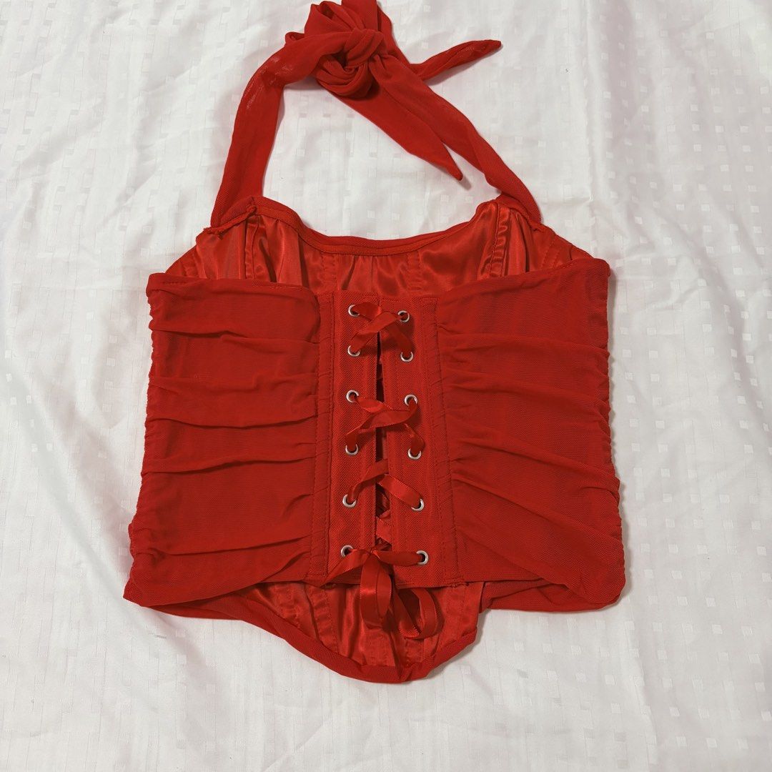 Shein Red Halter Corset Top (Category: Sleeveless) located in Marikina City. Submitted by pial21 (Listing ID 1470009496, Image 2). Description: Shein Red Halter Corset Top Size Small.
