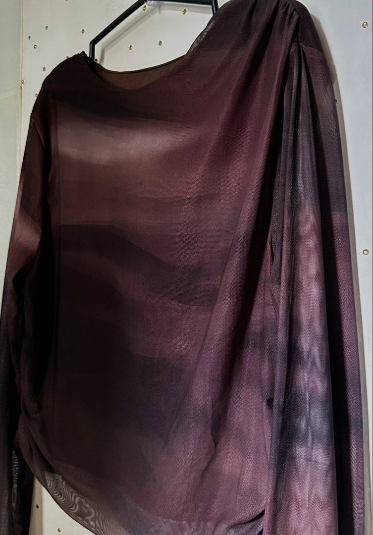 Shein sheer mesh tie dye longsleeve (Category: Longsleeves) located in Cavite. Submitted by chicfinds.slay (Listing ID 1470016689, Image 2). Description: ✨best fit l-xl body frame ✨ used once no flaws super elegant doublelining .