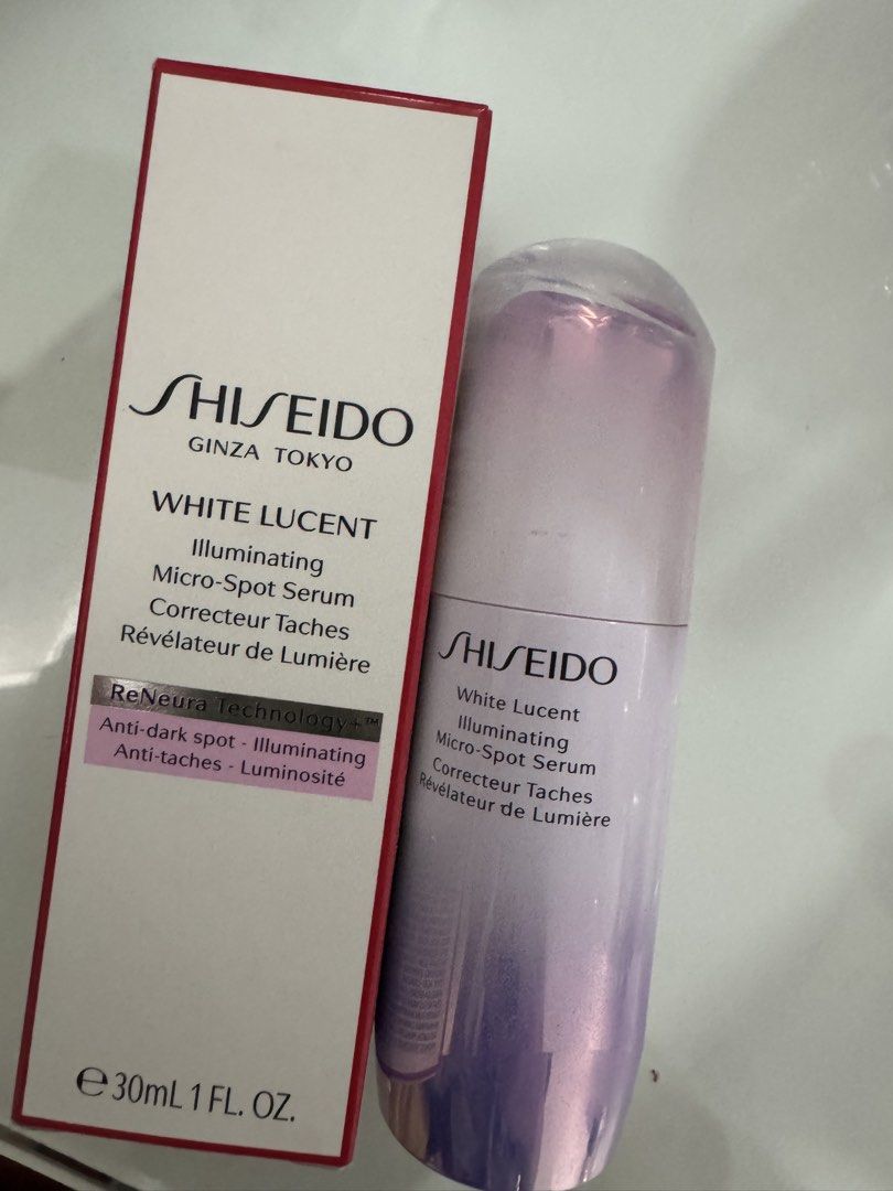 Shiseido White Lucent Illuminating Micro-Spot Serum (Category: Face Care) located in Manila. Submitted by decluterthings888 (Listing ID 1469961453, Image 1). Description: - Authentic Shiseido White Lucent Illuminating Micro-Spot Serum 60-70% LEFT - Volume: 30ml bottle - Features ReNeura Technology+ and Sakura-Bright System to target dark spots and brighten skin - Condition: Brand new, unopened packaging with box included - Expiration Date: 01-202