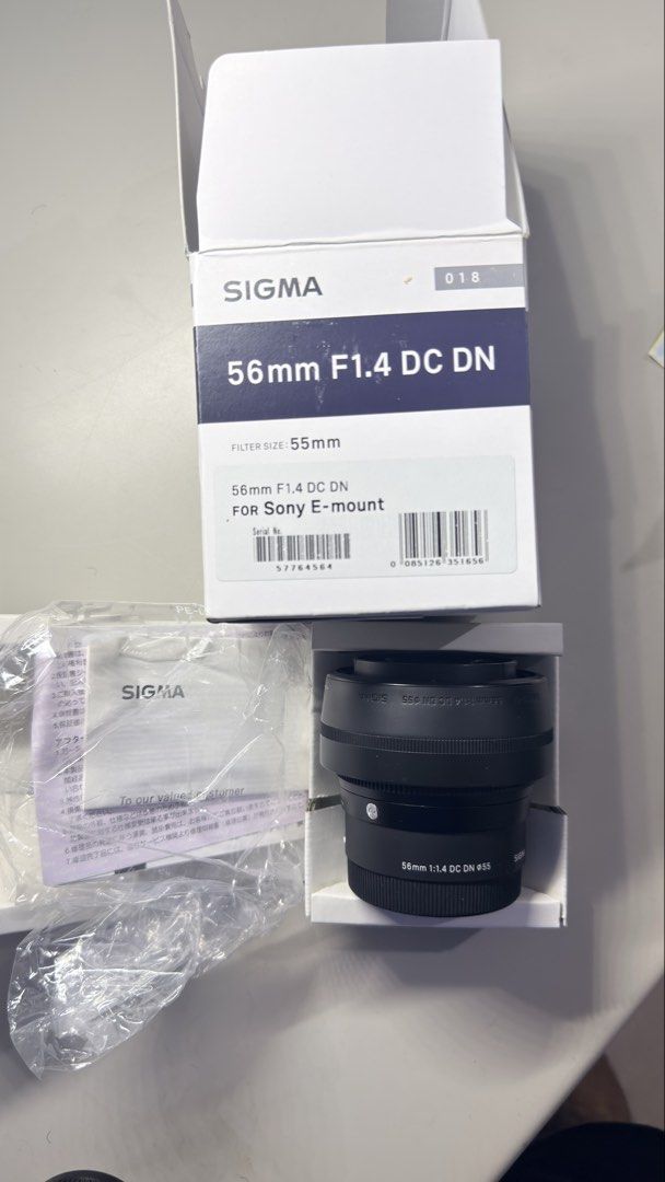Sigma 56mm F1.4 DC DN for Sony E-mount (Category: Lens & Kits) located in Santa Maria. Submitted by jestonicruz (Listing ID 1470100523, Image 1). Description: - Model: Sigma 56mm F1.4 DC DN Contemporary Lens - Mount: Sony E-mount mirrorless - Condition: Mint, clean body, untouched glass - Features: Ultra-sharp optics, bright F1.4 aperture for stunning bokeh - Filter Size: 55mm - Inclusions: Complete with original box, packaging, and paperwork.