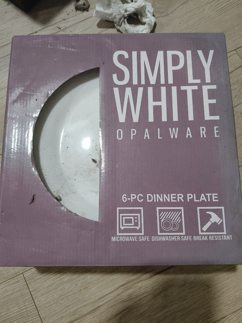 BUY 1 TAKE 1 Simply White Opalware 6-PC Dinner Plate Set (Category: Dinnerware & Cutlery) located in Manila. Submitted by tabularasa888 (Listing ID 1470090537, Image 2). Description: - Item: Simply White Opalware Dinner Plates - Quantity: 6 pieces per box (2 boxes available) P1000 only for both - Condition: Brand new, unused in original packaging - Features: Microwave safe, dishwasher safe, and break-resistant - Perfect for daily dining or as a k