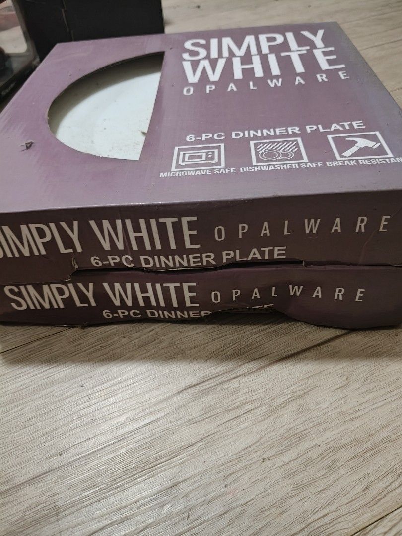 BUY 1 TAKE 1 Simply White Opalware 6-PC Dinner Plate Set (Category: Dinnerware & Cutlery) located in Manila. Submitted by tabularasa888 (Listing ID 1470090537, Image 1). Description: - Item: Simply White Opalware Dinner Plates - Quantity: 6 pieces per box (2 boxes available) P1000 only for both - Condition: Brand new, unused in original packaging - Features: Microwave safe, dishwasher safe, and break-resistant - Perfect for daily dining or as a k