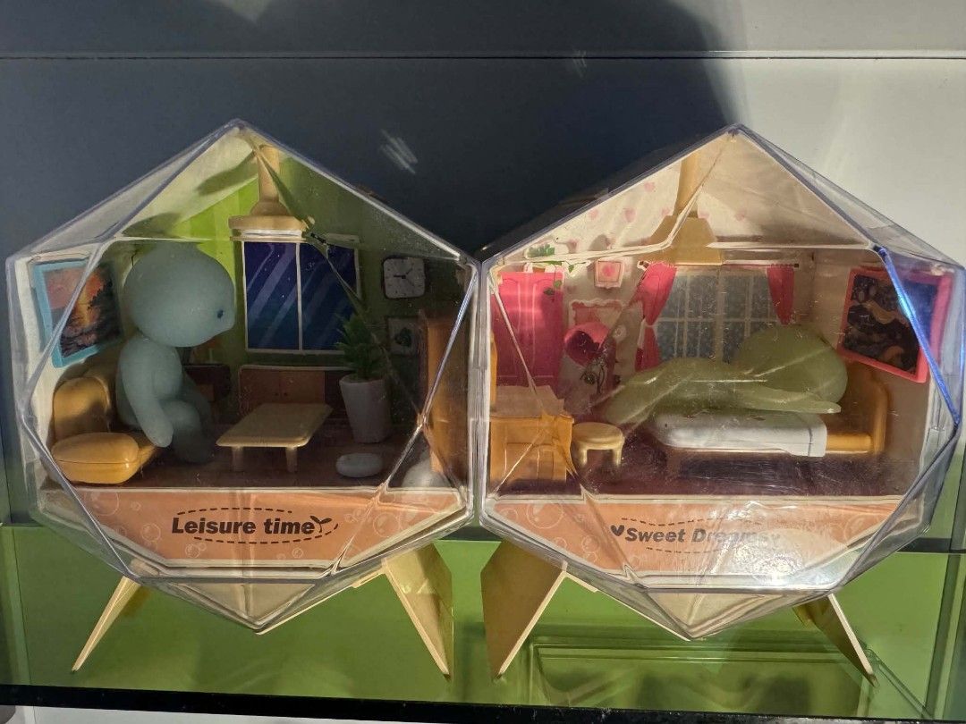 Smiski Display Houses (Category: Figurines & Statues) located in Manila. Submitted by ems_miskis (Listing ID 1470071456, Image 2). Description: SMISKI NOT INCLUDED 300 EACH Bought from Mr. DIY, no box good condition. With acrylic dust cover (Notes: bedroom fairy lights are replaced) 📍North Caloocan.