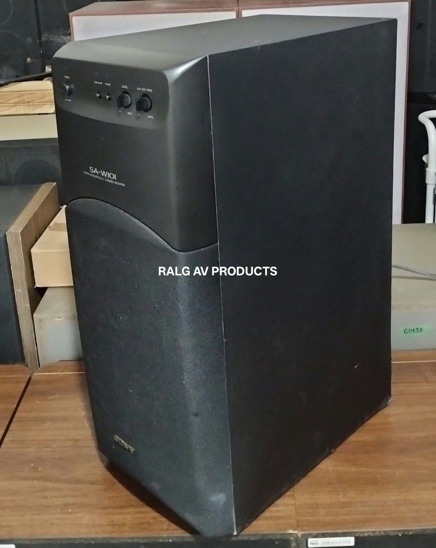 Sony SA-W101 Super Acoustically Loaded Woofer (Category: Soundbars, Speakers & Amplifiers) located in Bulacan. Submitted by ronald277077025 (Listing ID 1469955253, Image 3). Description: SONY DUAL INPUT ACTIVE SUBWOOFER SA-W101 60 WATTS EFFECTIVE OUTPUT POWER 6.5" SUPER ACCOUSTIC LOADED WOOFER 6.5" INBUILT BASS RADIATOR LOW BOOST SWITCH PHASE CHANGE OVER SWITCH CUT OFF FREQUENCY FOR DEEPER/WIDER BASS BASS REFLEX CABINET 110 VOLTS DIMENSIONS: W20.