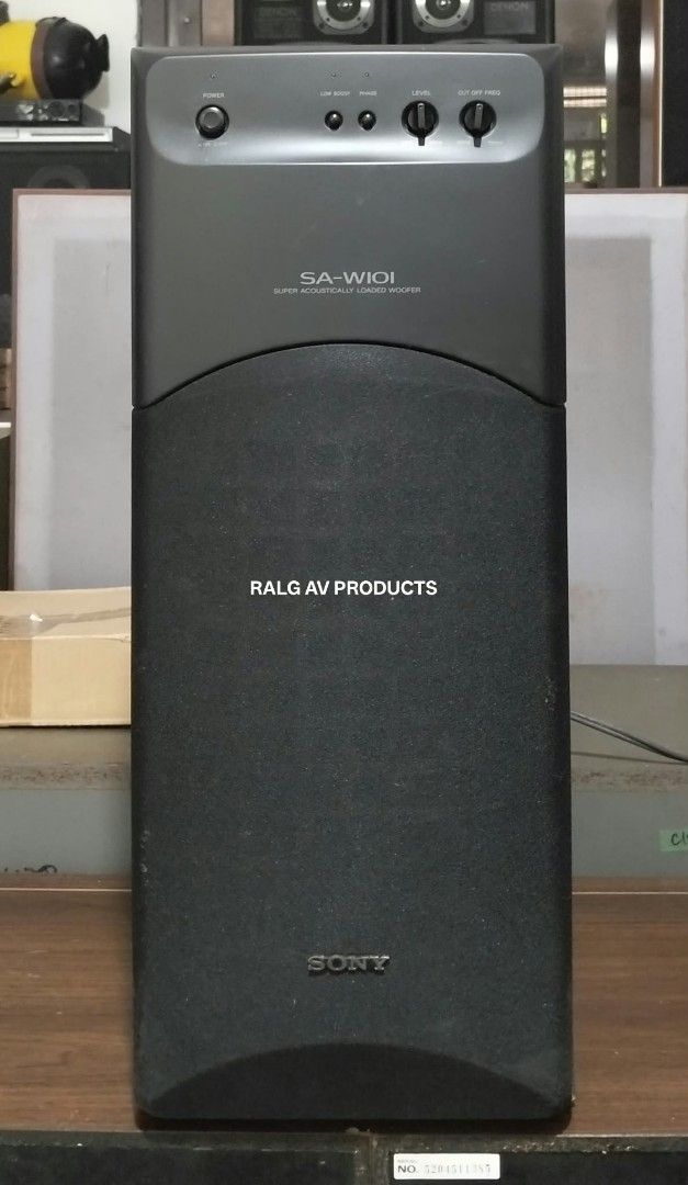 Sony SA-W101 Super Acoustically Loaded Woofer (Category: Soundbars, Speakers & Amplifiers) located in Bulacan. Submitted by ronald277077025 (Listing ID 1469955253, Image 2). Description: SONY DUAL INPUT ACTIVE SUBWOOFER SA-W101 60 WATTS EFFECTIVE OUTPUT POWER 6.5" SUPER ACCOUSTIC LOADED WOOFER 6.5" INBUILT BASS RADIATOR LOW BOOST SWITCH PHASE CHANGE OVER SWITCH CUT OFF FREQUENCY FOR DEEPER/WIDER BASS BASS REFLEX CABINET 110 VOLTS DIMENSIONS: W20.