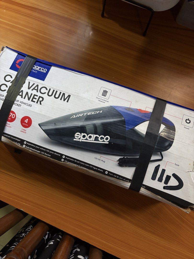 Sparco Airtech Car Vacuum Cleaner 12V DC (Category: Vacuum Cleaner & Housekeeping) located in Batangas. Submitted by luna_gurl (Listing ID 1470141864, Image 1). Description: - Brand: Sparco Airtech Car Vacuum Cleaner - Color: Stylish Blue and Black - Power Source: Plugs into standard 12V DC vehicle socket - Capacity: 70ml dust capacity - Reach: Generous 4-meter cable length - Condition: Comes with original box - Ideal for keeping your car interio