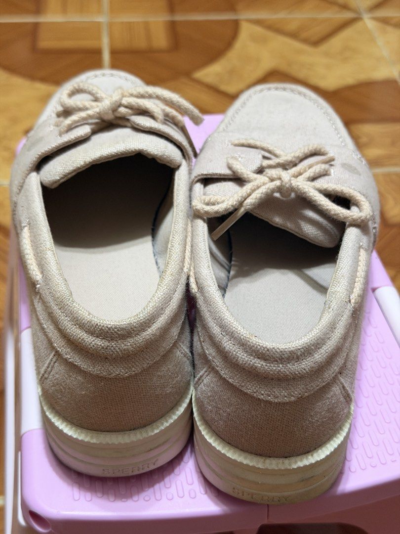 Sperry Cruise Plushstep Slubby Linen Sneaker Rose (Category: Loafers) located in Cainta. Submitted by jeyzi (Listing ID 1470116925, Image 3). Description: - Brand: Sperry - Type: Canvas boat shoes / Slip-on style - Color: Versatile Rose Beige - Details: Cute lace-up bow on top, Sperry branding on the heel - Comfort: Plushstep cushioned insole for extra comfort - Sole: Clean white rubber sole - Condition: Great for casual everyday wear * Original 