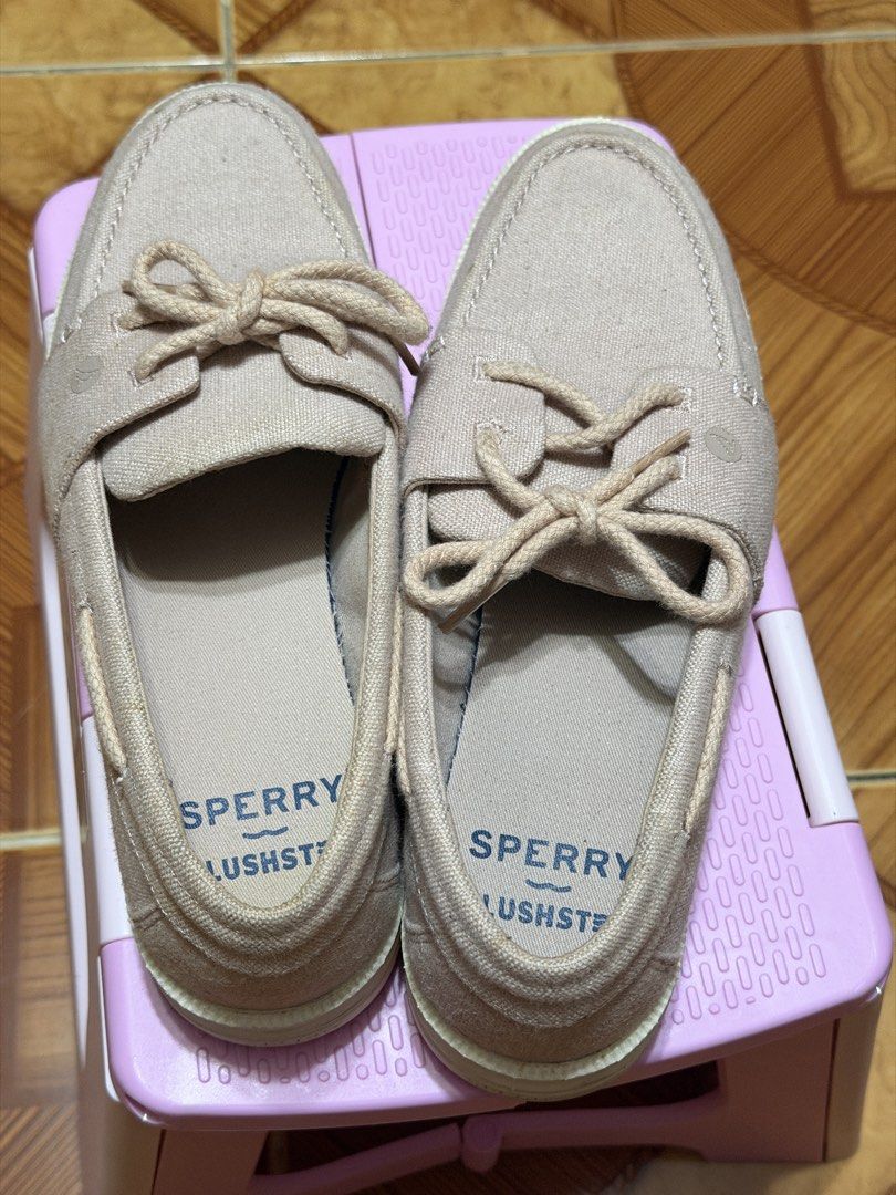 Sperry Cruise Plushstep Slubby Linen Sneaker Rose (Category: Loafers) located in Cainta. Submitted by jeyzi (Listing ID 1470116925, Image 2). Description: - Brand: Sperry - Type: Canvas boat shoes / Slip-on style - Color: Versatile Rose Beige - Details: Cute lace-up bow on top, Sperry branding on the heel - Comfort: Plushstep cushioned insole for extra comfort - Sole: Clean white rubber sole - Condition: Great for casual everyday wear * Original 
