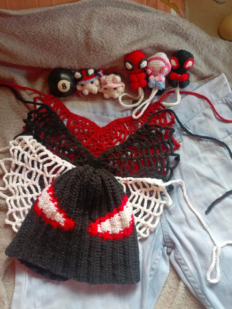 Spiderman Web Bandana (Category: Handmade Craft) located in Antipolo. Submitted by purple_bloom (Listing ID 1469991947, Image 2). Description: A cute and stylish handmade accessory that you can wear on your head or waist! 🖤❤️ Perfect for adding a little spidey vibe to your outfit. Can be worn as a head bandana or waist accessory . Available in different colors you can also customize your preferred color combination! 🧶 Made to order.