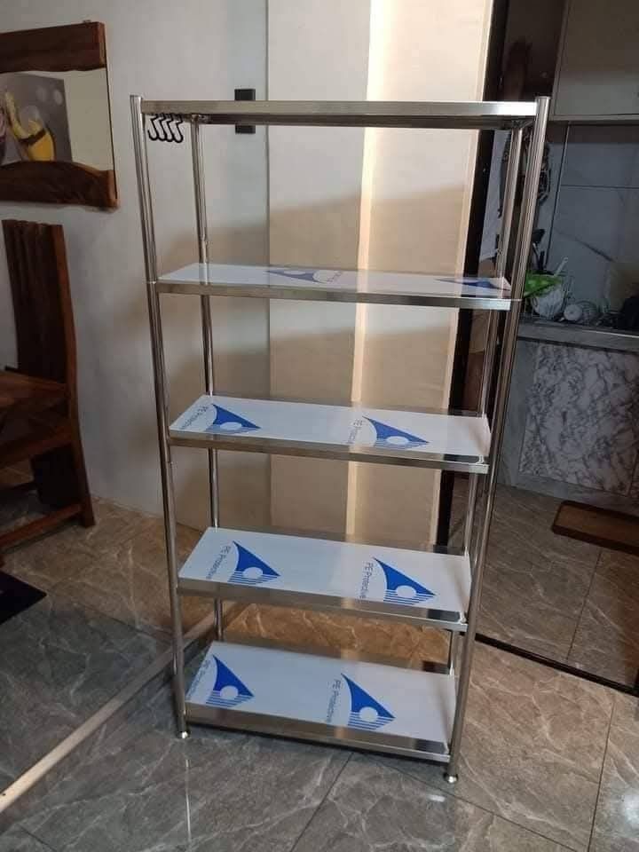 Stainless Kitchen Rack (Category: Shelves, Cabinets & Racks) located in Manila. Submitted by redonlineshop (Listing ID 1469959907, Image 2). Description: STAINLESS KITCHEN RACK 3L L60 x W35 x H80cm ₱1,150 4L L60 x W35 x H120cm ₱1,400 5L L75 x W35 x H160cm ₱1,650 -Grade 304 stainless steel -Estimated Thickness 0.6- 1.0 mm -Estimated maximum weight can carry 20kgs ON HAND BRAND NEW Mode of Payment: Gcash,COD Same day delivery + Delivery Fee PM for 