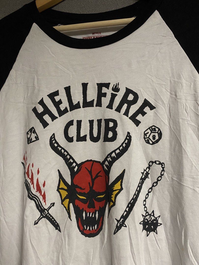 Stanger Things Hell fire club (Category: Swim Top & Rash Guards) located in Cabuyao City. Submitted by ukaythriftshirt (Listing ID 1470059899, Image 2). Description: Stranger Things Hellfire Club Excellent Condition X-Large Dimes 23-31 Color rate 9/10 No issue need wash only - 380.