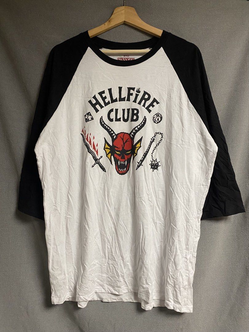 Stanger Things Hell fire club (Category: Swim Top & Rash Guards) located in Cabuyao City. Submitted by ukaythriftshirt (Listing ID 1470059899, Image 1). Description: Stranger Things Hellfire Club Excellent Condition X-Large Dimes 23-31 Color rate 9/10 No issue need wash only - 380.