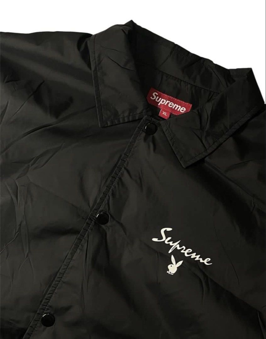 Supreme playboy coach jacket (Category: Coats, Jackets and Outerwear) located in Quezon City. Submitted by djrakrakantodamax (Listing ID 1469967661, Image 3). Description: Very rare and is a steal Playboy x supreme collab 2011 i think i forgot Super rare 24.5 width 28.5 length .