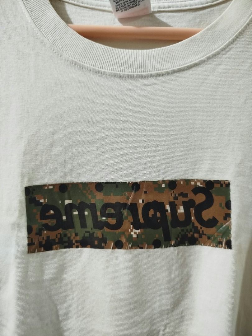 Supreme White Camo Box Logo T-Shirt (Category: Tshirts & Polo Shirts ) located in Caloocan City. Submitted by silverdragon_aaed38 (Listing ID 1470107759, Image 2). Description: Supreme camo box logo ( off ) Size Medium Dimes W 19.5 L 28 Color Rate: 10 Issue: Baby hairline and Need wash only 350 +sf.