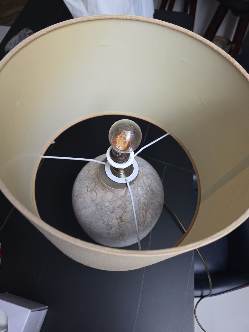 Identify Bulb Base Table lamp with beige fabric shade and textured base, Furniture & Home ...