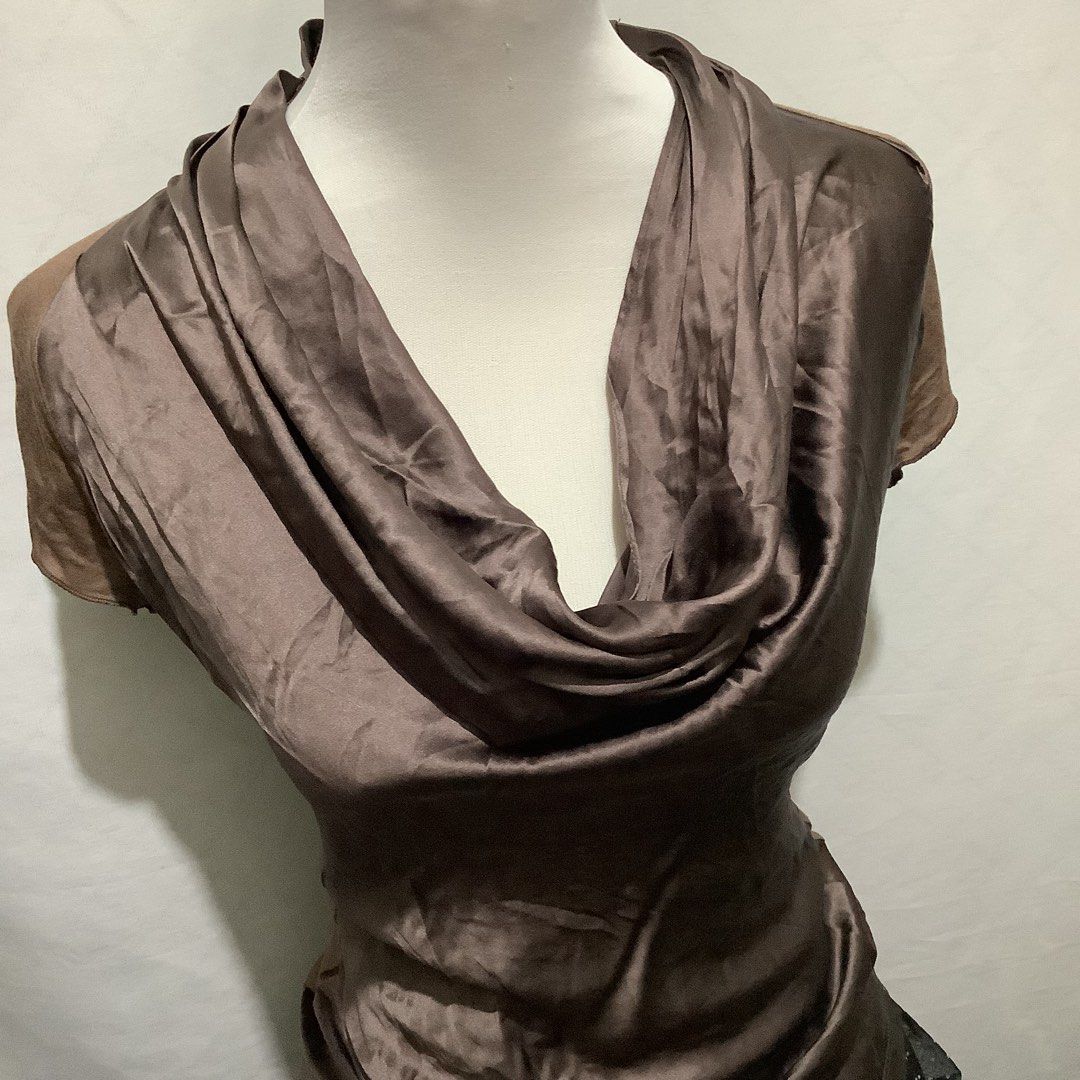 TEDDY SCHUPACK ART Brown Cowl Neck Blouse (Category: Blouses) located in Cavite. Submitted by kbyshe_catalog (Listing ID 1470071773, Image 2). Description: xs-medium silk/cotton fabric elegant looking branded by Teddy Schupack Art.