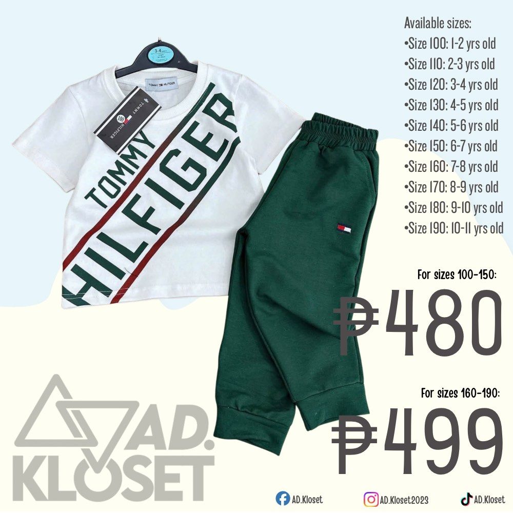 TH Terno Set Shirt and Jogging Pants (Category: Babies & Kids Fashion) located in Quezon City. Submitted by ad.kloset (Listing ID 1470025355, Image 1). Description: ₱480 - sizes 100:150 ₱499 - sizes: 160-190.