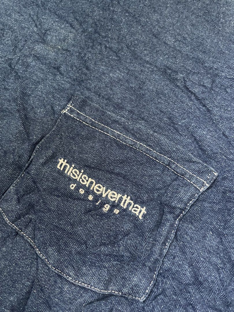 thisisneverthat Pocket T-Shirt Blue (Category: Tshirts & Polo Shirts ) located in Bacolod City. Submitted by jmcercado (Listing ID 1469992095, Image 2). Description: - Brand: thisisneverthat - Style: Blue denim wash pocket t-shirt with crew neck and short sleeves - Details: Contrast white stitching and embroidered logo on the chest pocket - Condition: Excellent.