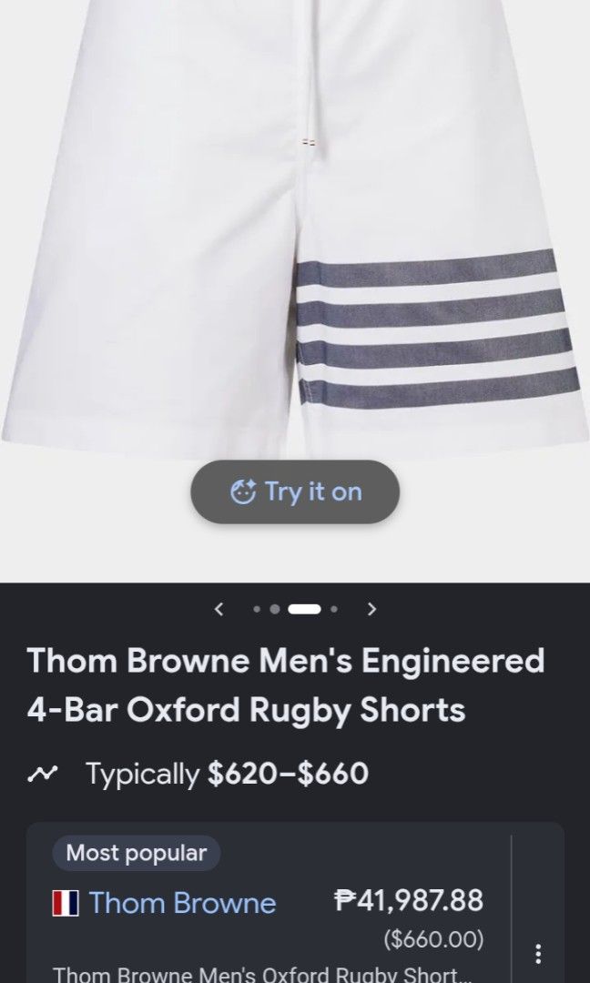 Thom Browne 4 Bars Oxford Cotton Shorts Authentic (Category: Luxury Apparel) located in Manila. Submitted by christoph17 (Listing ID 1469990640, Image 2). Description: great condition authentic medium mens size 30 to 32 fits.