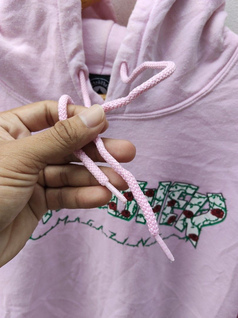 Thrasher Magazine Rose Vines Pink Hoodie Pull Over (Category: Hoodies) located in City of Isabela. Submitted by jasheverything (Listing ID 1469974155, Image 3). Description: - Brand: Thrasher Magazine - Color: Light Pink with Rose Vines chest graphic - Size: Large - Style: Classic skate hoodie with drawstring and front kangaroo pocket - Material: Soft and comfortable cotton blend - Condition: Very Good, well-maintained 1000+SF.