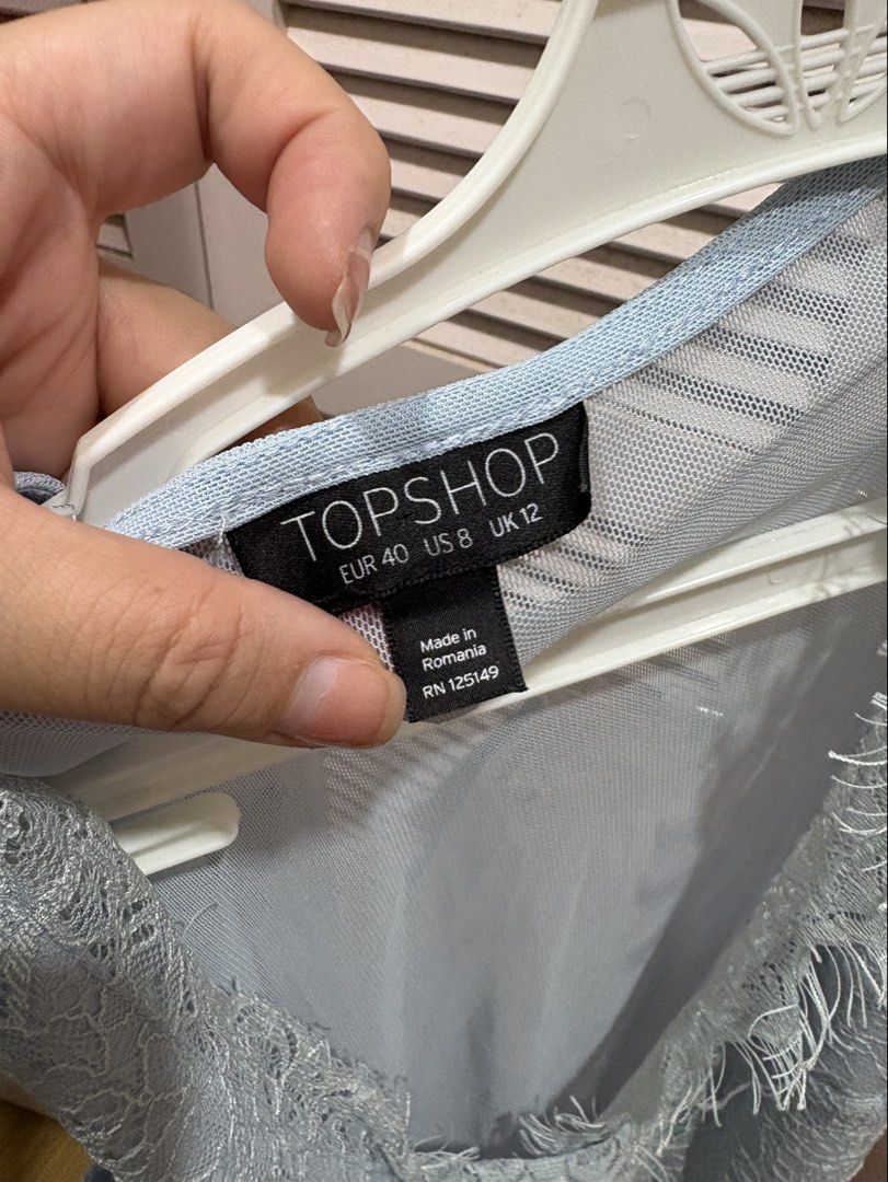 Topshop Light Blue Lace Bodysuit (Category: Sleeveless) located in Muntinlupa City. Submitted by sukimum (Listing ID 1469985412, Image 3). Description: Worn thrice (with underwear on) No issues on the lace panels, fabric is still gorgeous. Great for nights out.