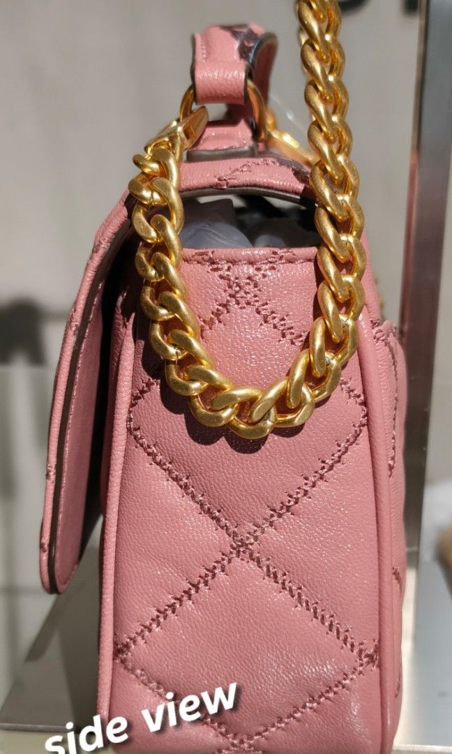 TORY BURCH AUTH. Shoulder Bag (Category: Luxury Bags & Wallets) located in Rizal. Submitted by baltiq (Listing ID 1470087429, Image 3). Description: TORY BURCH Authentic 👉carry anywhere, any occasion bag💯 ✔model: Willa mini top handle; 2way bag, can be handbag or shoulder/Xbody bag ✔color: old rose (pink magnolia) ✔luxurious soft, structured glazed quilted sheepskin leather ✔old brass - double T logo & hardwares ✔metal chain removable ✔magnetic