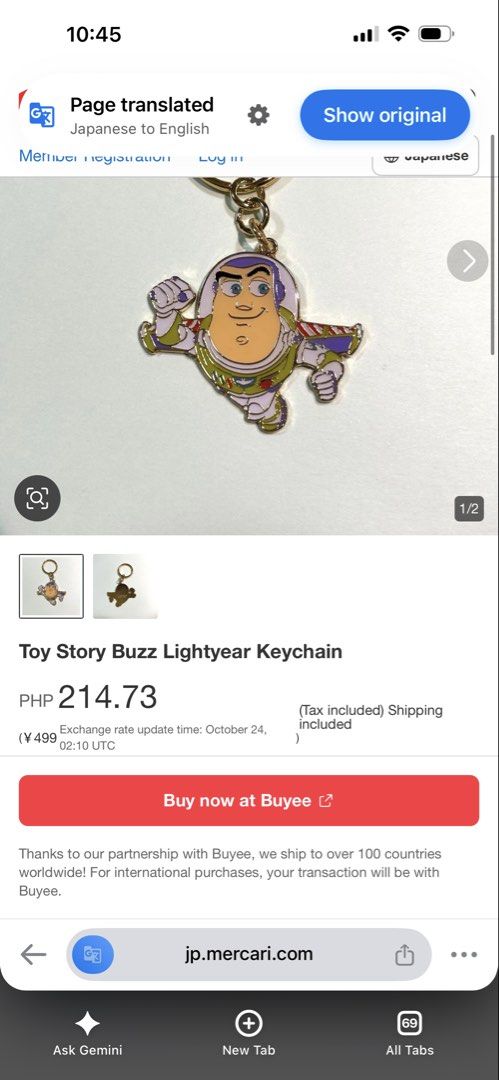 Toy Story Buzz Lightyear Keychain (Category: Character Goods) located in Davao. Submitted by favoritepreloved (Listing ID 1470099573, Image 2). Description: .