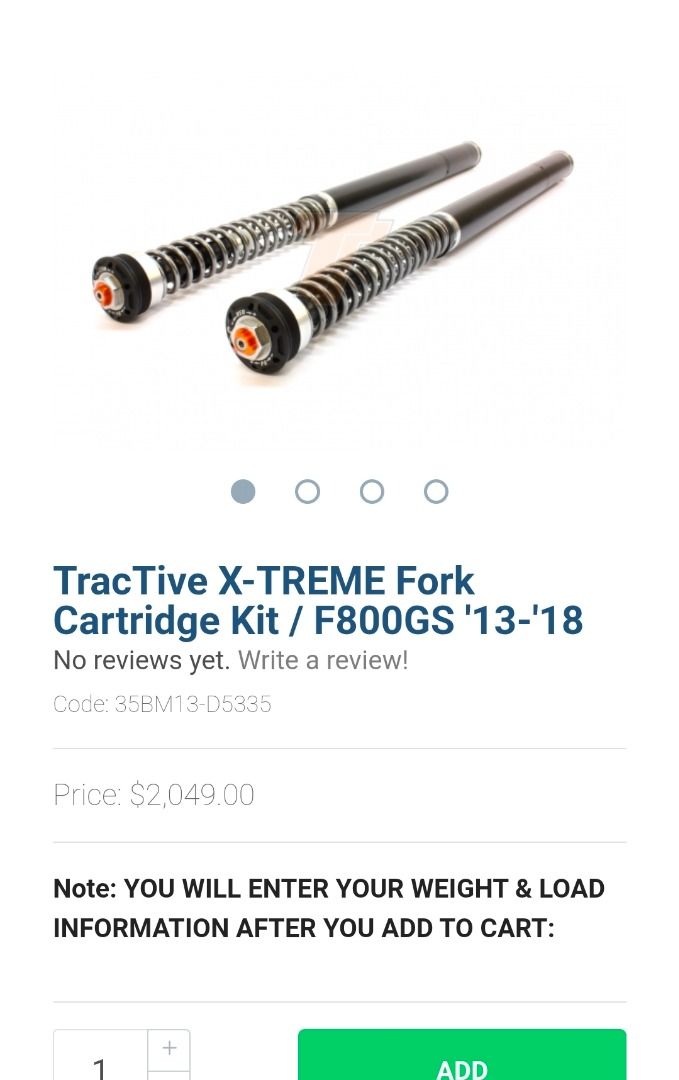 TracTive X-TREME Fork Cartridge Kit - BMW F800GS '13-'18 F800 GSA & GS ...
