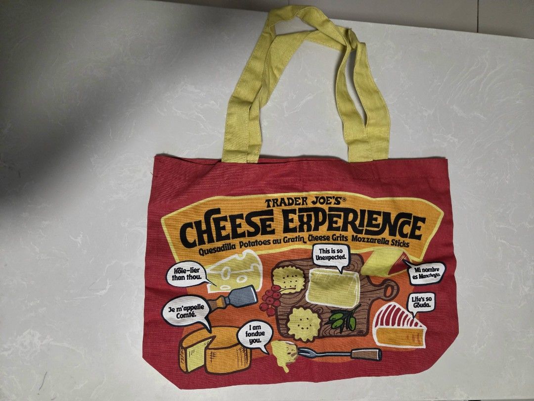 Trader Joe Cheese Experience Tote Bag Authentic (Category: Tote Bags) located in Binan City. Submitted by thelleshop (Listing ID 1470110827, Image 2). Description: ✅️ 100% Authentic from Singapore ✅️Actual pics posted ✅️Size for reference: on shoulder of 11yo ✅️Sf c/o buyer ✅️ sh pee check out available ❌️Strictly no returns once shipped.
