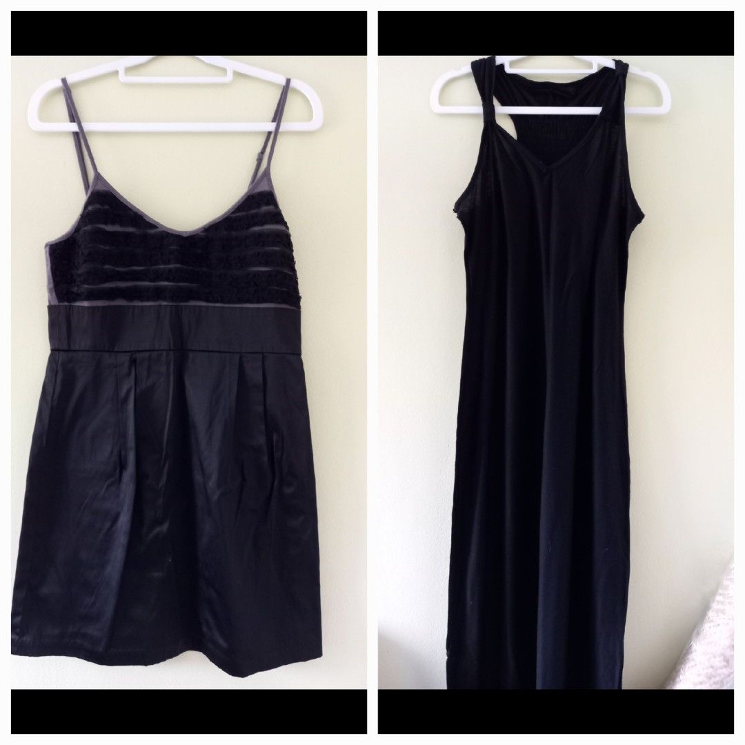 Two Black Dresses Bundle (Category: Dresses) located in Taguig. Submitted by oishibrownshishi (Listing ID 1470085381, Image 1). Description: - Bundle includes 2 versatile black dresses - Piece 1: Satin finish mini dress with ruffled bodice and thin straps - Piece 2: Long maxi dress with comfortable racerback straps - Great mix of short and long styles for any occasion - Wardrobe essentials ready for a new home - Closet clear-out sale - grab them 