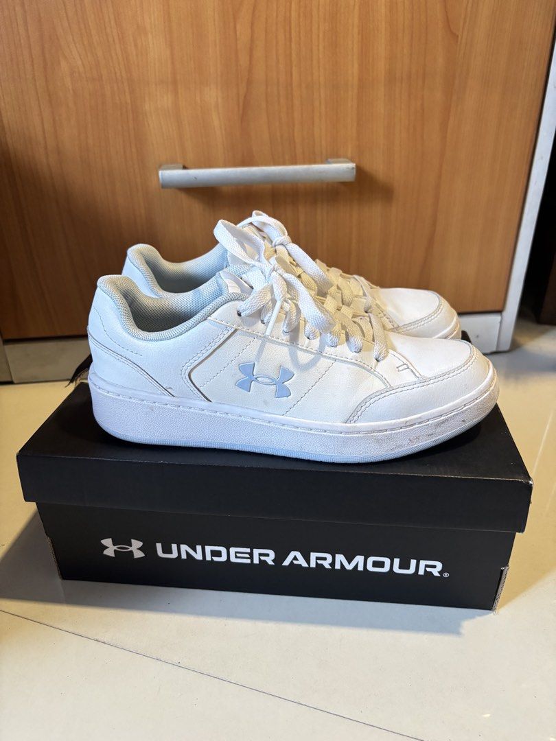 UA W Official Sneakers (Category: Sneakers) located in Mandaluyong City. Submitted by _ricaflores (Listing ID 1469990043, Image 1). Description: - Bought at 3.4k, selling it for 2.1k only (2k last price) - Brand: Under Armour - Style: Classic low-top casual sneakers - Color: White and blue - Condition: Barely worn, thrice lang ata, clean soles - Size: US 7 / EUR 38 / CM 24 - Inclusions: Original black Under Armour shoebox - Perfect for everyday w