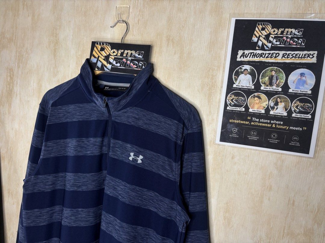 UNDER ARMOUR QUARTERZIP LONG SLEEVE (Category: Tshirts & Polo Shirts ) located in Cabuyao City. Submitted by pormanation-thrift-store (Listing ID 1469988637, Image 3). Description: UNDER ARMOUR QUARTERZIP LONG SLEEVE Condition: LIKE NEW Color rate: 10/10 (PWEDE SA MASELAN) Size: LARGE Dimes: 22”Wx29”L Issue: NONE✅ Price: 1500.