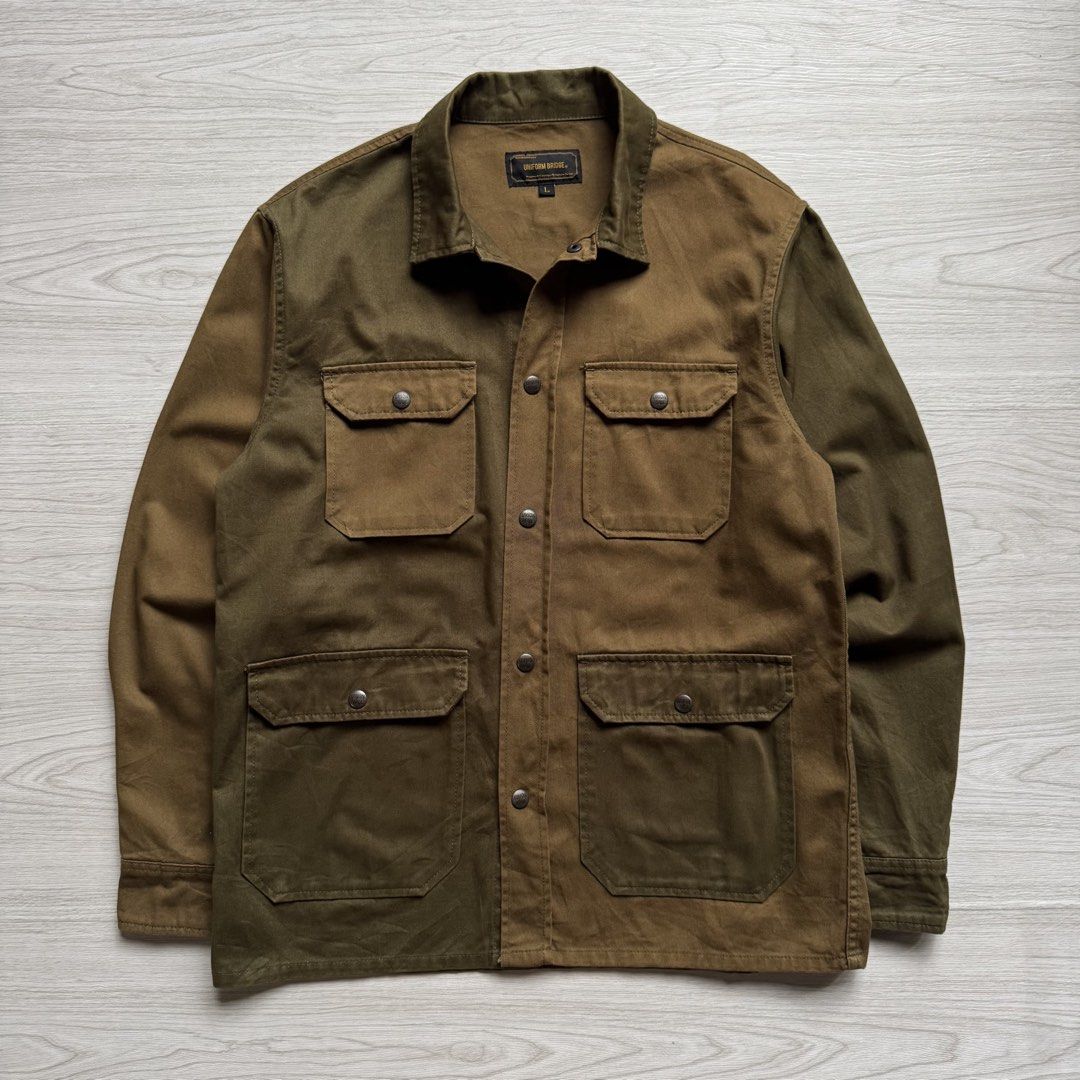 Uniform Bridge Cotton Camp Jacket Mixed (Category: Coats, Jackets and Outerwear) located in Zamboanga. Submitted by rustic.rev (Listing ID 1470075026, Image 1). Description: Uniform Bridge Cotton Camp Jacket Mixed In excellent condition Tagged: L Actual Measurements: Pit to pit: 22” Length: 28.5” Shoulders: 19” Sleeves length: 25”.