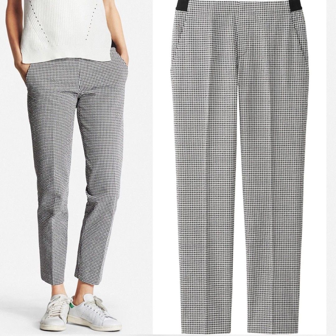 Uniqlo EZY Black and White Gingham Ankle Pants (large) (Category: Other Bottoms) located in Baguio. Submitted by sky_alexander143 (Listing ID 1469956503, Image 1). Description: - Classic black and white gingham pattern - Slim fit with stylish straight leg creases - Comfortable elastic black side tabs at the waistband - Versatile minimalist design, perfect for work or casual weekends.