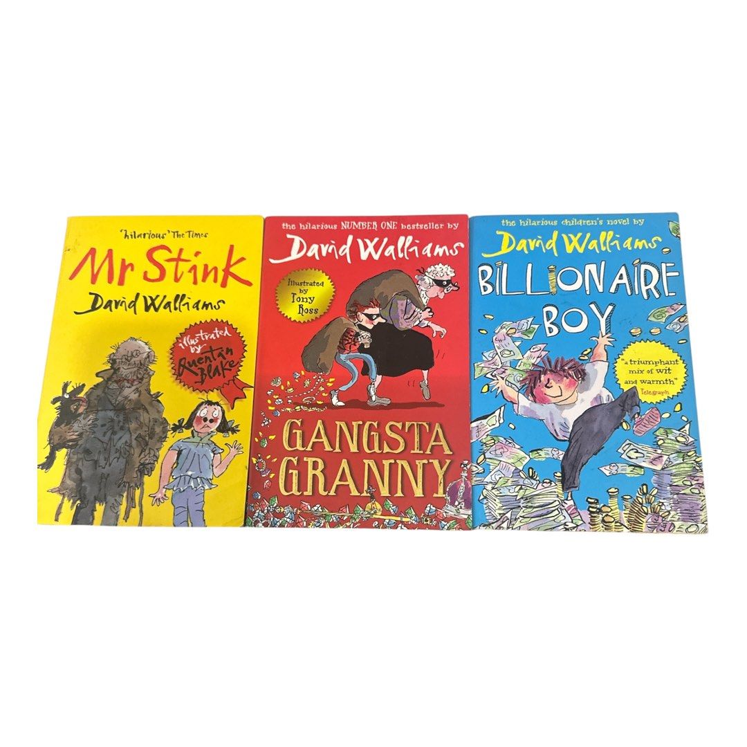 used and visible flaws (Category: Children's Books) located in Quezon City. Submitted by ghessie (Listing ID 1469974136, Image 2). Description: - Bundle of 9 popular children's chapter books - Authors: David Walliams and David Baddiel - Titles include: The Boy in the Dress, Mr Stink, Gangsta Granny, Billionaire Boy, Grandpa's Great Escape, Bad Dad, and The Parent Agency - Perfect funny stories with fun illustrations for kids - Condition: Minor sh