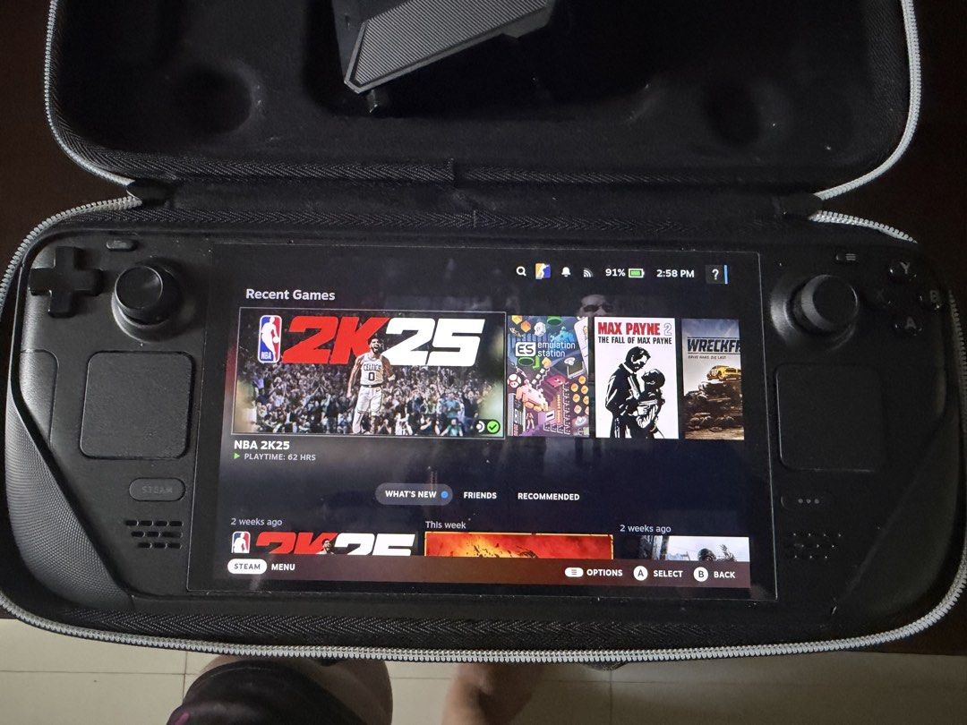 Valve Steam Deck OLED Handheld Console with Protective Case (Category: Nintendo) located in San Pedro. Submitted by marwin2020 (Listing ID 1469964427, Image 2). Description: Steam deck oled 512g like new bilang kang sa daliri kung kelan nagamit complete accesories with original box and original pouch with charger naka tempered na den and casing jsaux brand test to sawa meet up para iwas scam nego pa ng konte alam nyo naman presyo ng steam deck pa