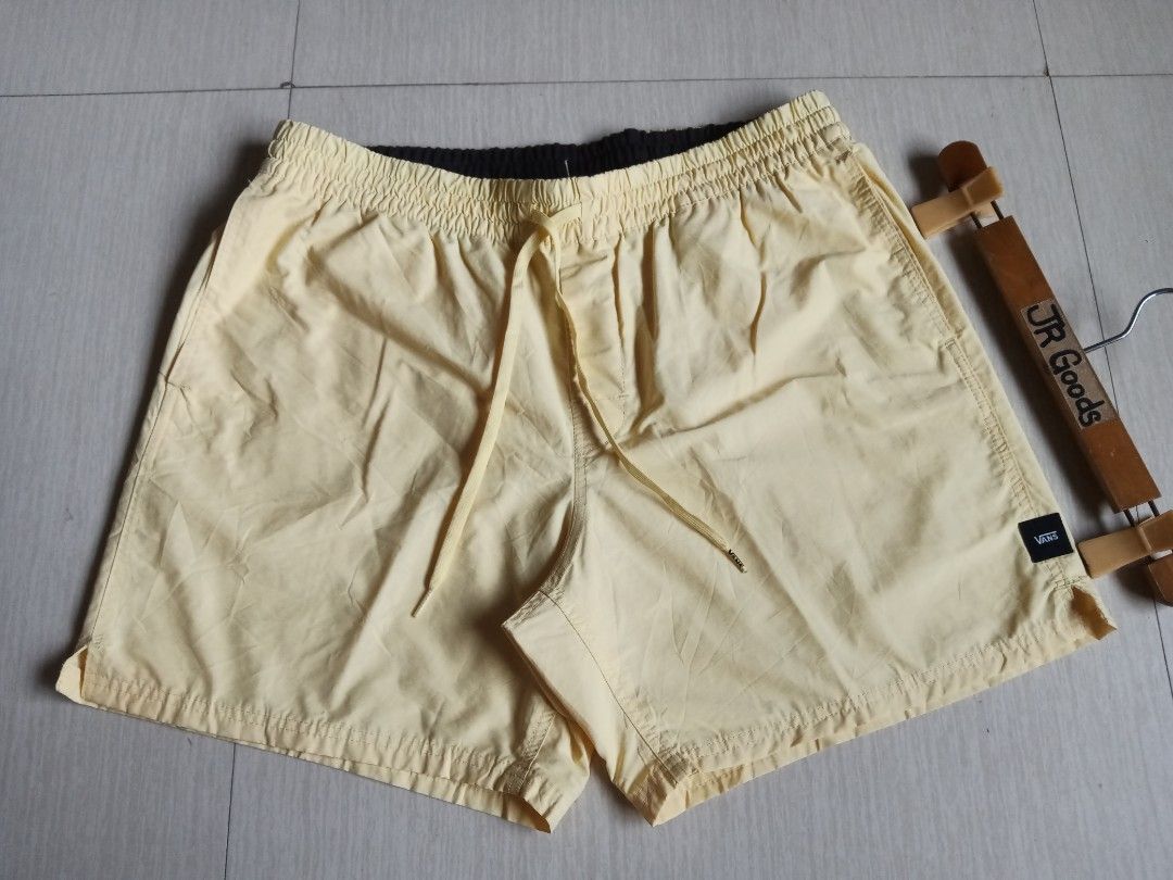 Vans Yellow Casual Drawstring Shorts (Category: Activewear) located in Tanay. Submitted by jrgoods (Listing ID 1470016425, Image 2). Description: VANS XL to large men's Above the knee Waistline 34-36 Length 17 Good as new condition 550+ship Tanay Rizal location Shipping Nationwide - Material: Lightweight fabric ideal for skating or casual days - Fit: Elastic waistband with adjustable drawstring closure - Details: Branded aglets and a subtle black