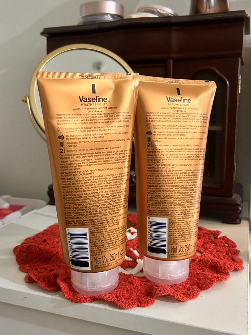 Vaseline Gluta Hya Serum Burst Lotion SPF 50 (Category: Body Care) located in Pinamalayan. Submitted by _dragonfly (Listing ID 1470086984, Image 3). Description: One bottle is 100% full and sealed! The other one is 99% full and opened Please don't request discounts for this one the original price is 850+ bought it for 688 on a sale and I'm selling it 200 pesos less than what I got it for. Thank you! .