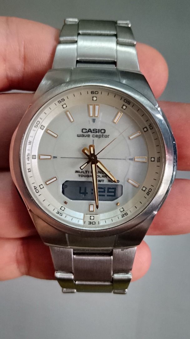 Vintage Casio Waveceptor Analog-Digital Solar Watch (Category: Men's Watches) located in Malolos. Submitted by chrono_revival (Listing ID 1470055830, Image 1). Description: PLEASE READ THE FULL POST BEFORE SENDING ANY INQUIRIES. SERIOUS OFFERS ONLY PLEASE. ********** Authentic Casio Waveceptor WVA-M600 Module 5161 - Manufactured 2005 - Men’s Analog-Digital (Ana-Digi) Solar Watch - Hybrid construction – stainless steel, bio-ceramic, and rubber - J